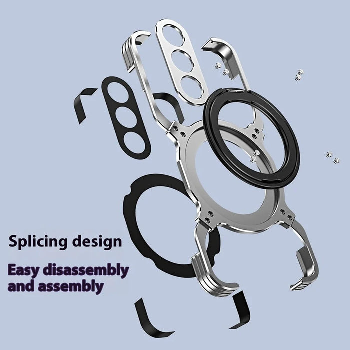 For Samsung Galaxy S24+ Case Kickstand Metal Bumper Magnetic Phone Cover - Silver / Silver - 6