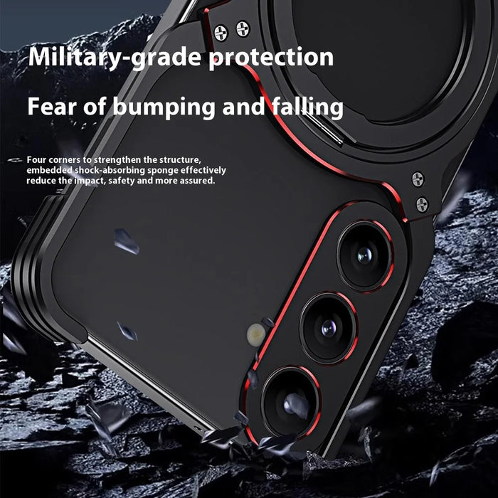 For Samsung Galaxy S24+ Case Kickstand Metal Bumper Magnetic Phone Cover - Silver / Silver - 7