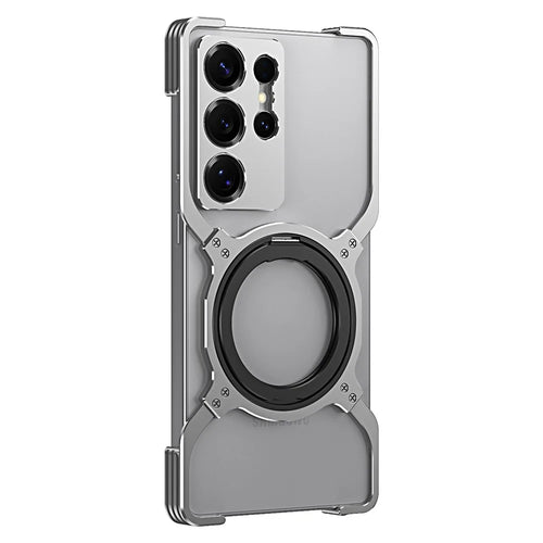 For Samsung Galaxy S25 Ultra Case Kickstand Metal Bumper Magnetic Phone Cover - Silver / Silver - 1