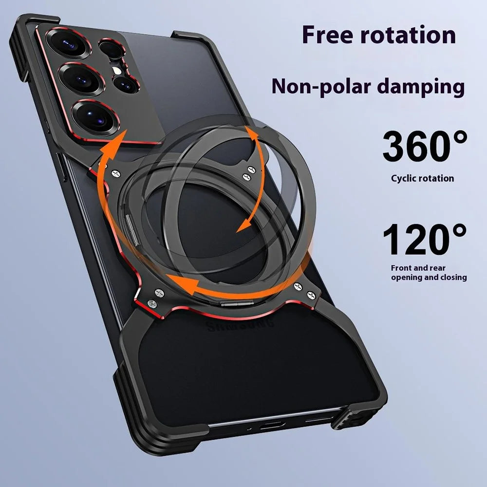 For Samsung Galaxy S25 Ultra Case Kickstand Metal Bumper Magnetic Phone Cover - Silver / Silver - 4
