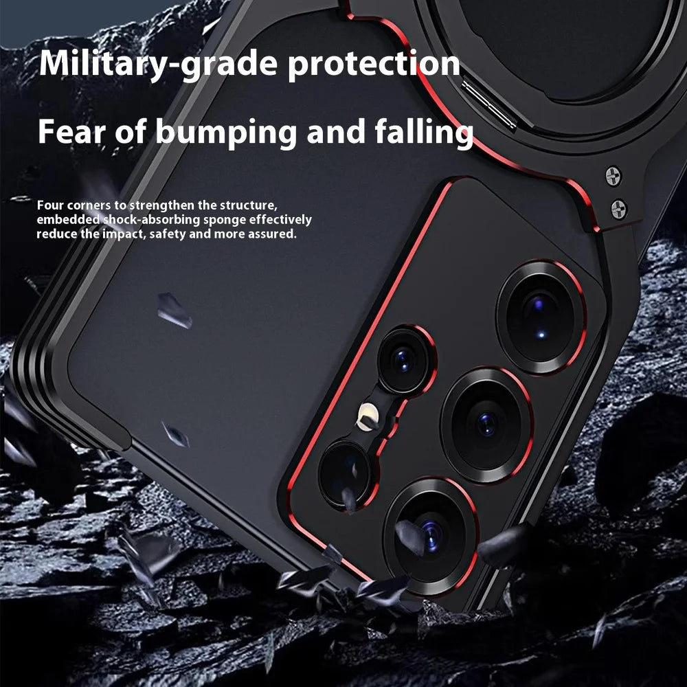 For Samsung Galaxy S25 Ultra Case Kickstand Metal Bumper Magnetic Phone Cover - Silver / Silver - 6