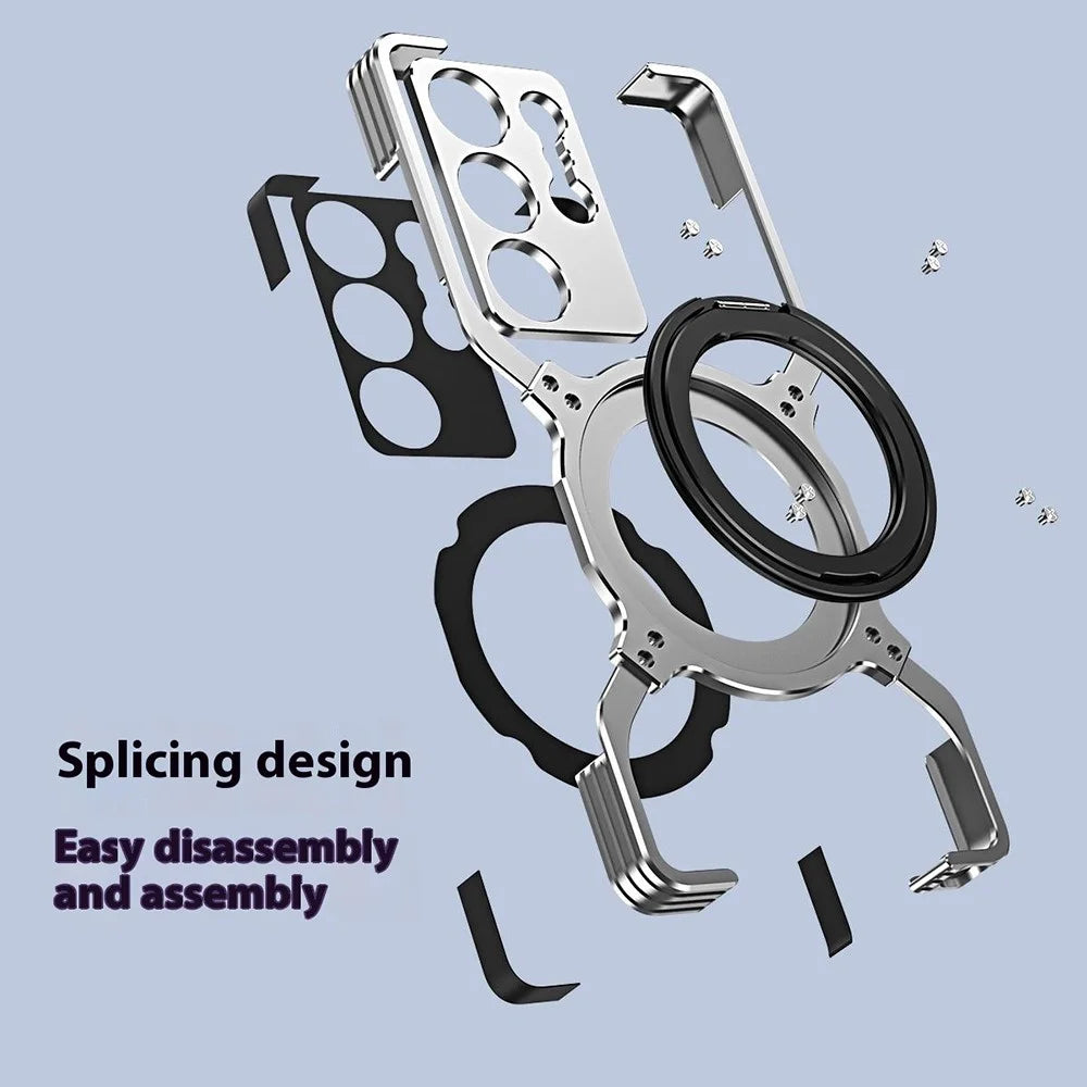 For Samsung Galaxy S25 Ultra Case Kickstand Metal Bumper Magnetic Phone Cover - Silver / Silver - 7
