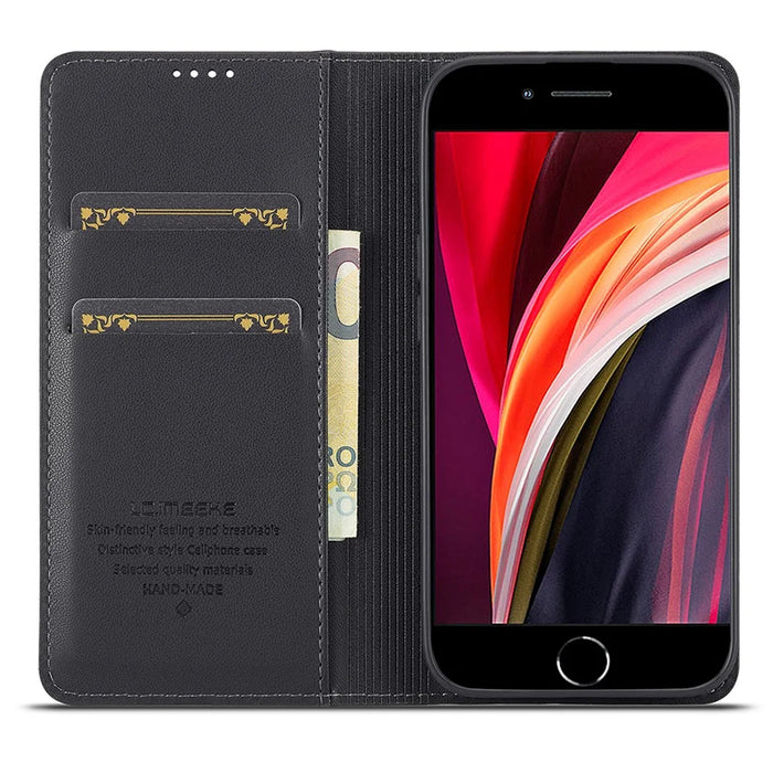 LC.IMEEKE L1 Series for iPhone 17e / 16e Case PU Leather Wallet Stand Protective Phone Cover - Black - 2
