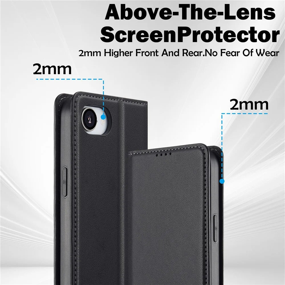 LC.IMEEKE L1 Series for iPhone 17e / 16e Case PU Leather Wallet Stand Protective Phone Cover - Black - 7