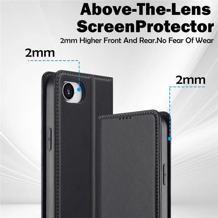 LC.IMEEKE L1 Series for iPhone 17e / 16e Case PU Leather Wallet Stand Protective Phone Cover - Black - 7