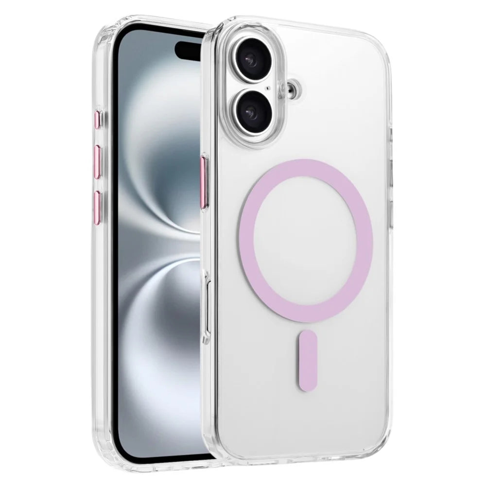 For iPhone 16 Case Compatible with MagSafe Clear PC + TPU Sealed Magnetic Phone Cover - Pink - 1