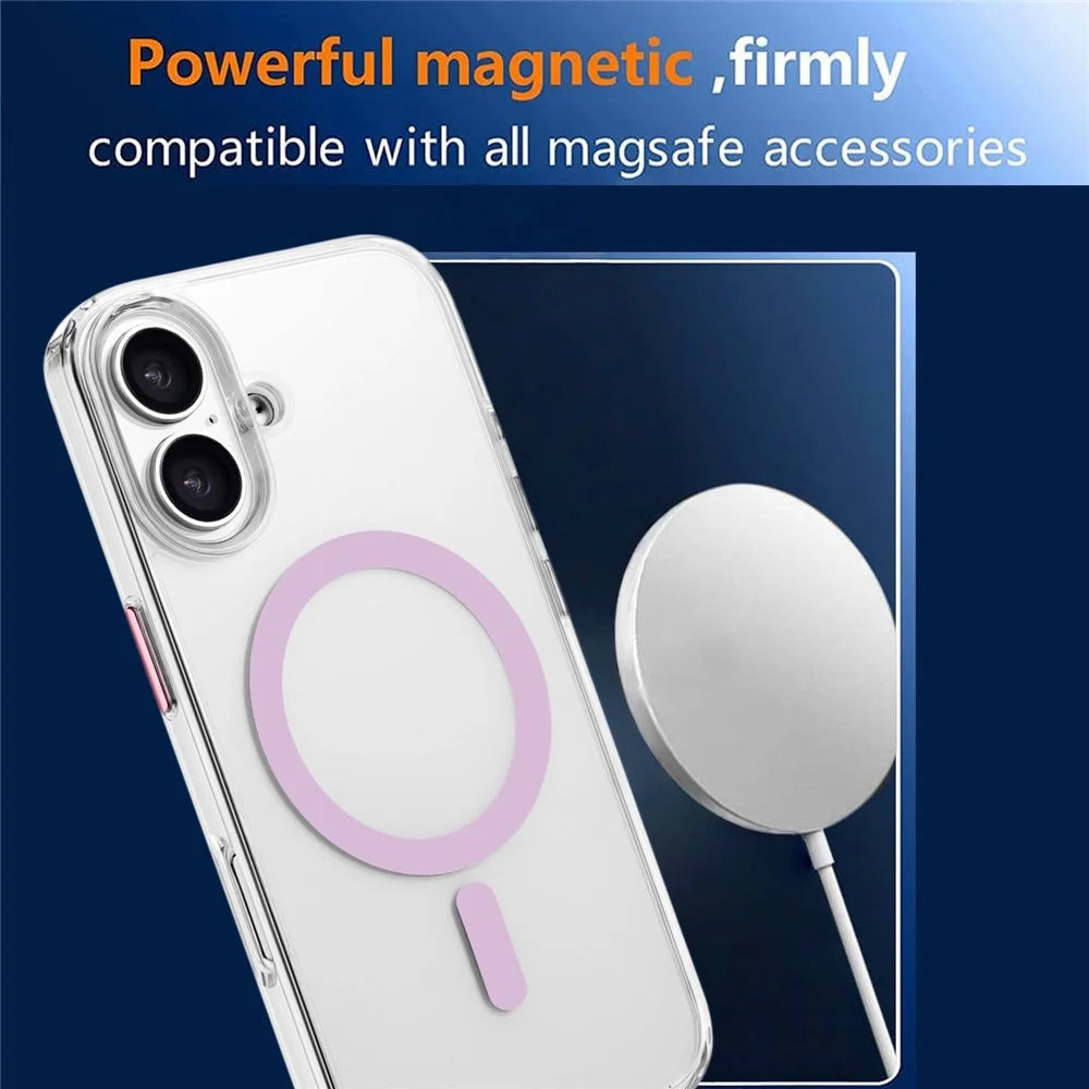 For iPhone 16 Case Compatible with MagSafe Clear PC + TPU Sealed Magnetic Phone Cover - Pink - 6