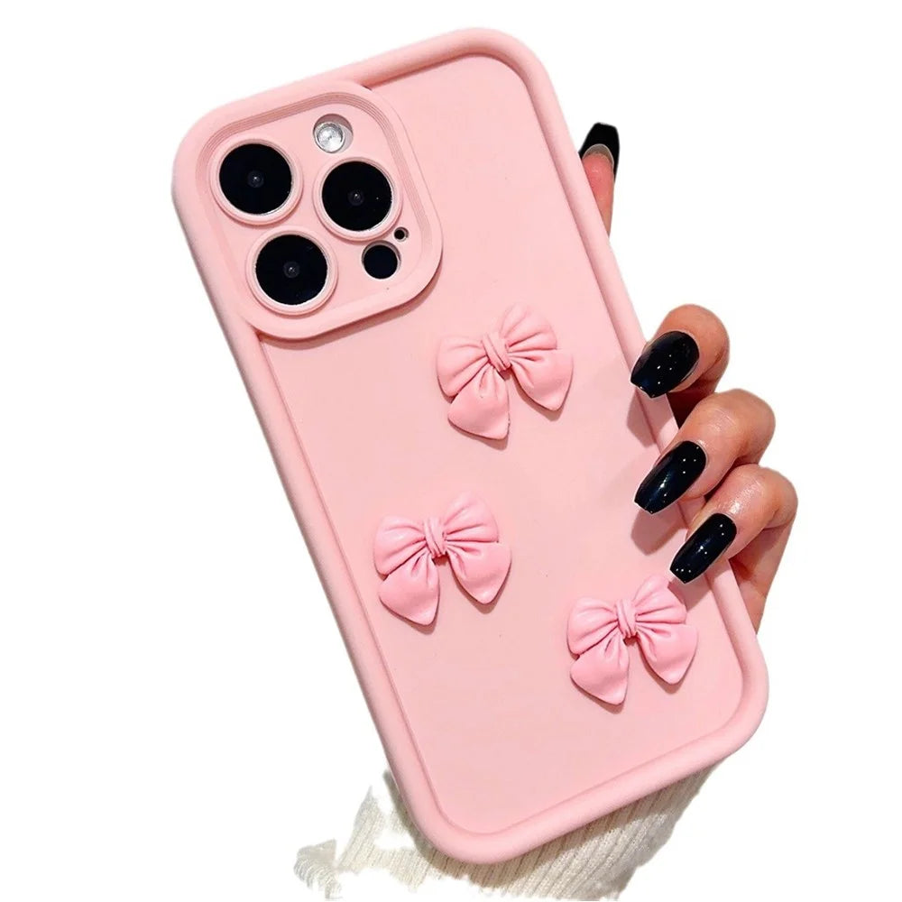 For iPhone 15 Pro Max TPU Case Cute 3D Bowknot Design Creative Protective Phone Cover - 1