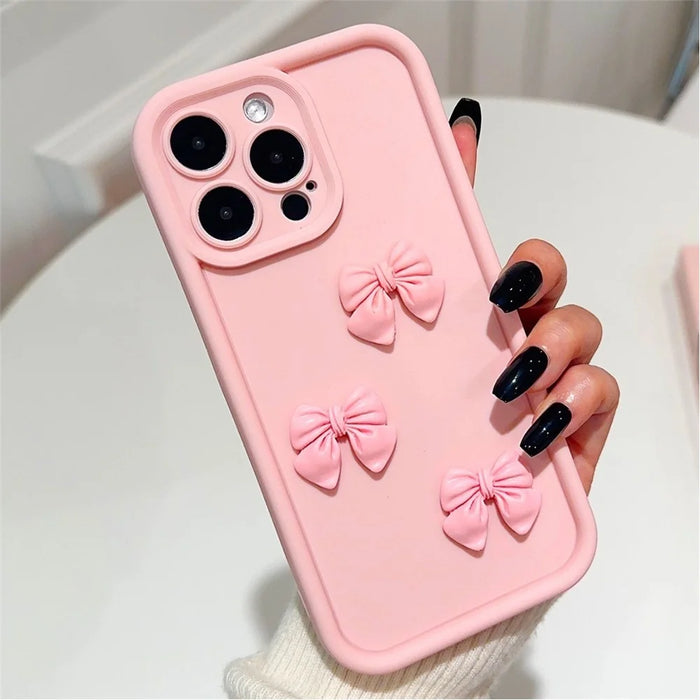 For iPhone 15 Pro Max TPU Case Cute 3D Bowknot Design Creative Protective Phone Cover - 2