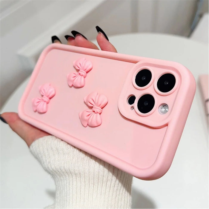 For iPhone 15 Pro Max TPU Case Cute 3D Bowknot Design Creative Protective Phone Cover - 4