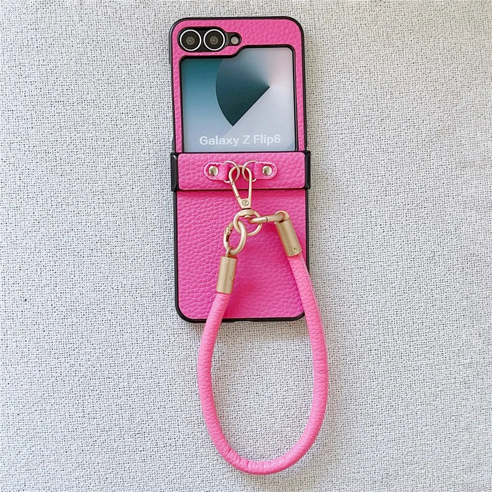 For Samsung Galaxy Z Flip7 FE 5G / Z Flip6 5G Case Litchi Texture PU + PC Phone Back Cover with Strap - Rose - 2