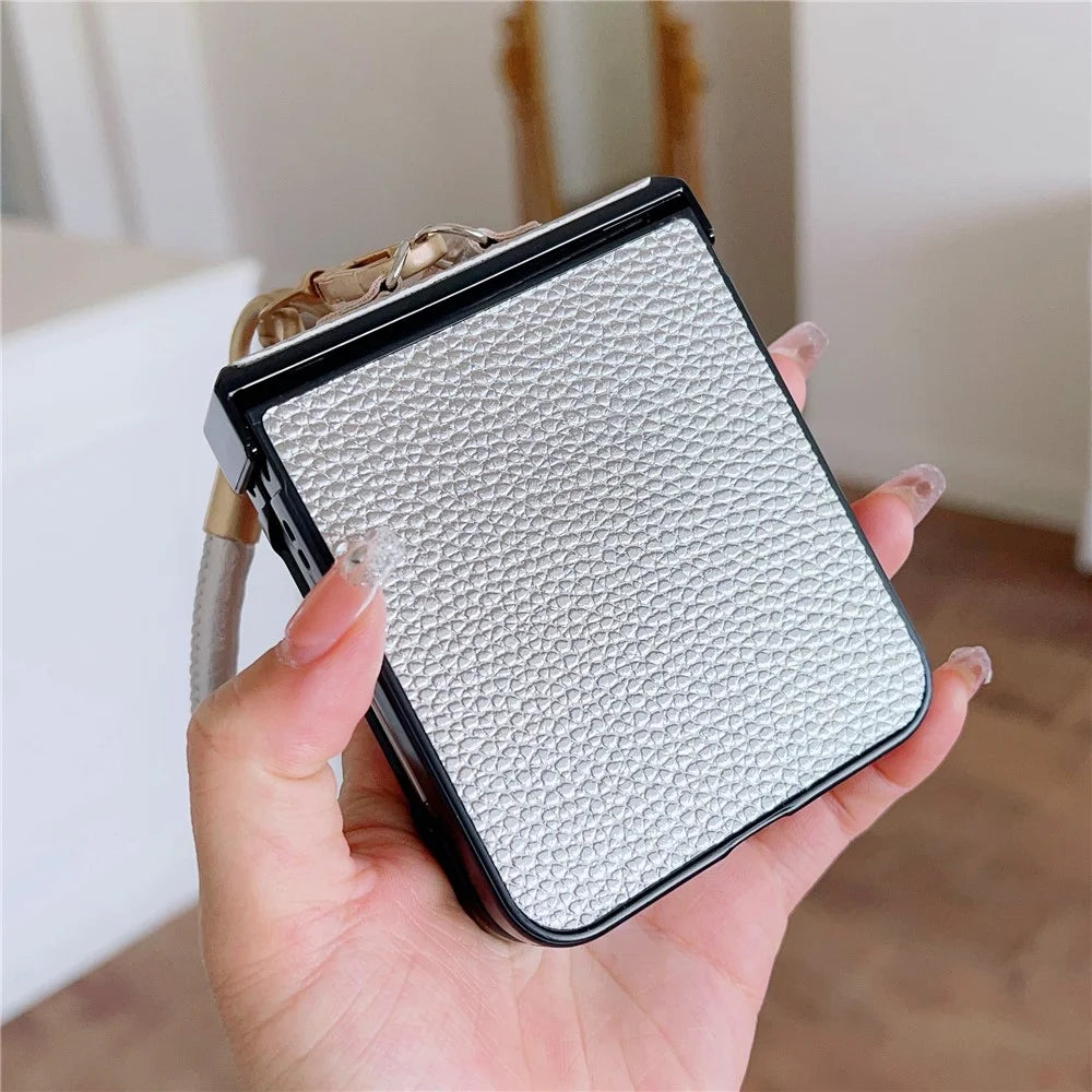 For Samsung Galaxy Z Flip7 FE 5G / Z Flip6 5G Case Litchi Texture PU + PC Phone Back Cover with Strap - Rose - 7