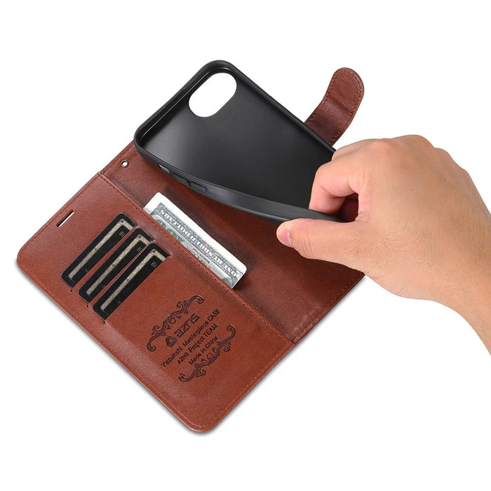 AZNS For iPhone 17e / 16e Case Anti-Scratch PU Leather Stand Wallet Phone Cover - Brown - 4