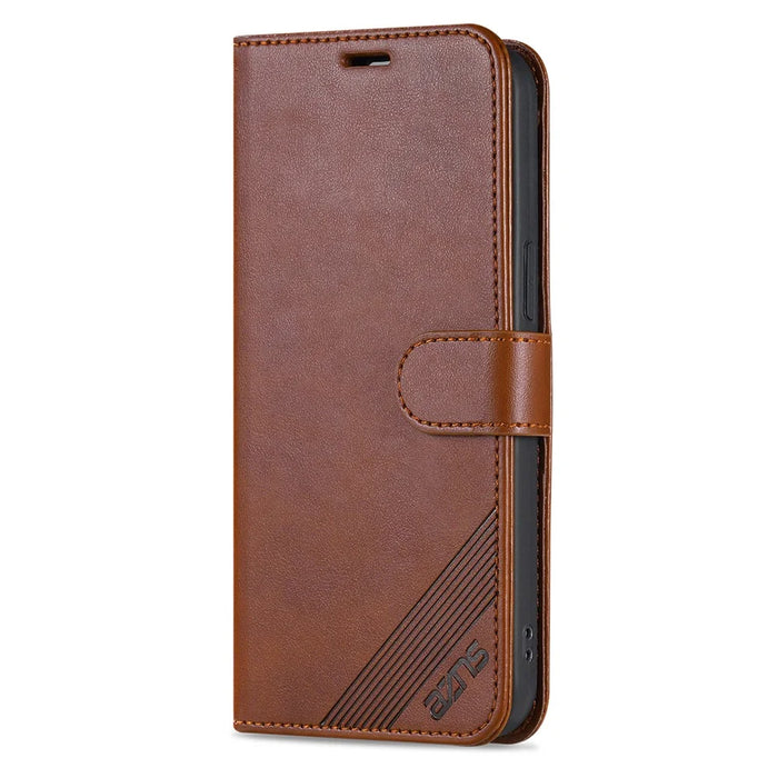 AZNS For iPhone 17e / 16e Case Anti-Scratch PU Leather Stand Wallet Phone Cover - Brown - 6
