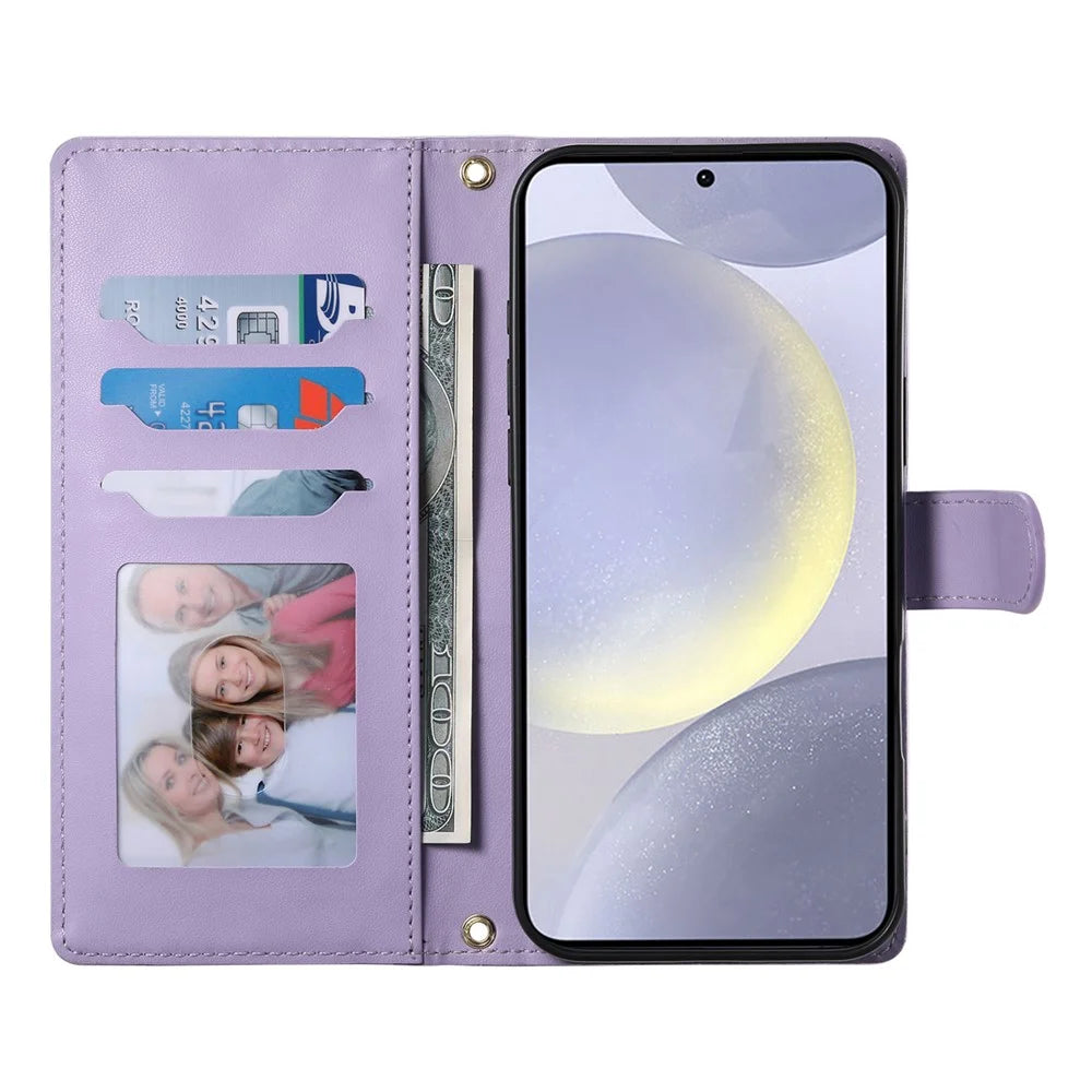 For Samsung Galaxy S25  /  S24 Case Rhombus Stitching Wallet Stand Leather Phone Cover with Long  /  Short Strap - Purple - 2