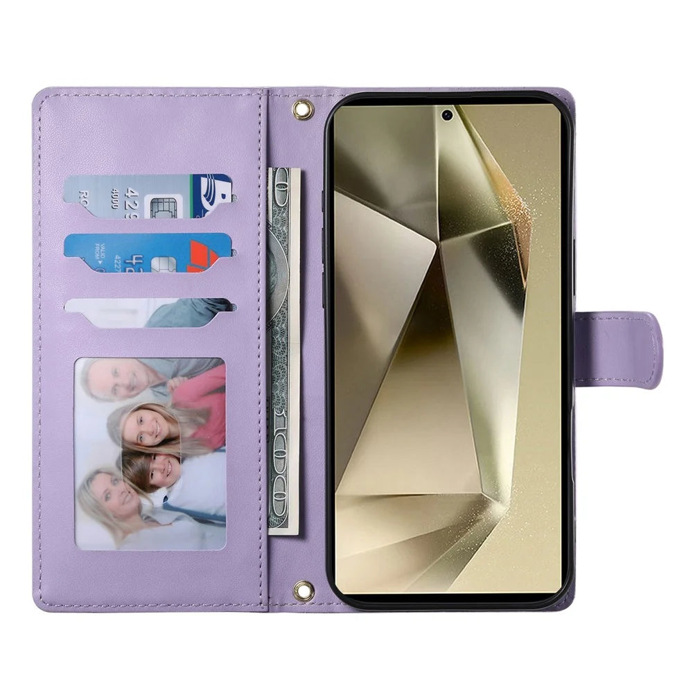 For Samsung Galaxy S24 Ultra Case Rhombus Stitching Wallet Stand Leather Phone Cover with Long  /  Short Strap - Purple - 2