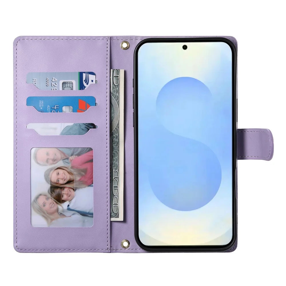 For Samsung Galaxy S25 Ultra Case Rhombus Stitching Wallet Stand Leather Phone Cover with Long  /  Short Strap - Purple - 2