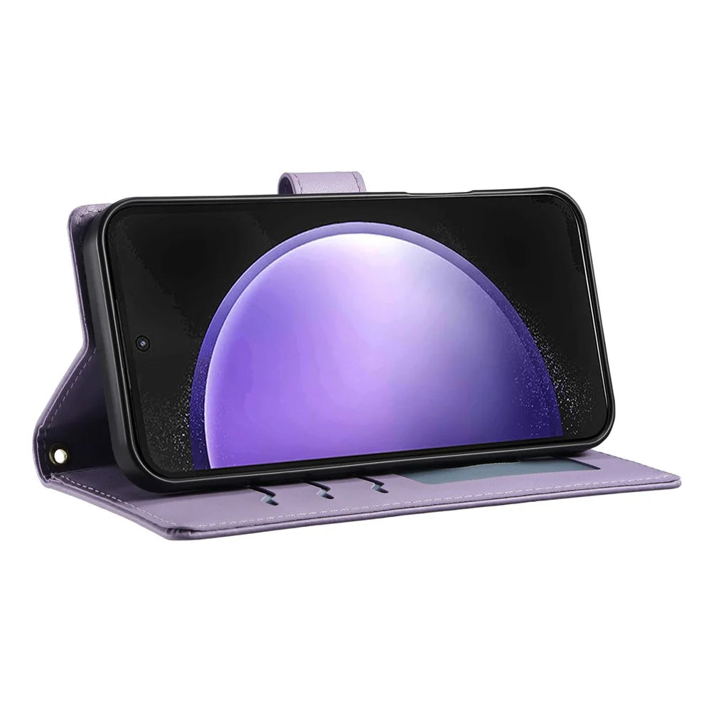 For Samsung Galaxy S23 FE Case Rhombus Stitching Wallet Stand Leather Phone Cover with Long  /  Short Strap - Purple - 3