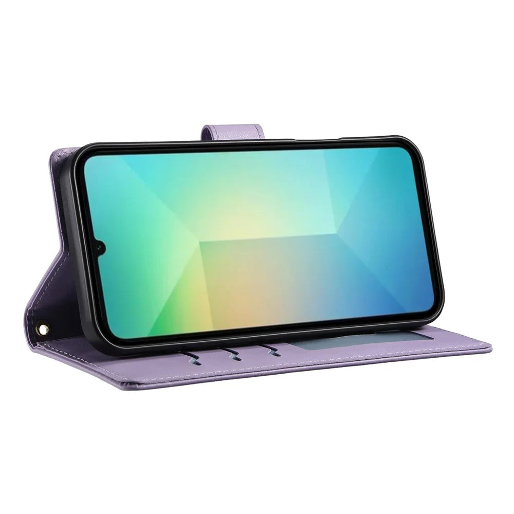 For Samsung Galaxy A05 4G Case Rhombus Stitching Wallet Stand Leather Phone Cover with Long  /  Short Strap - Purple - 3