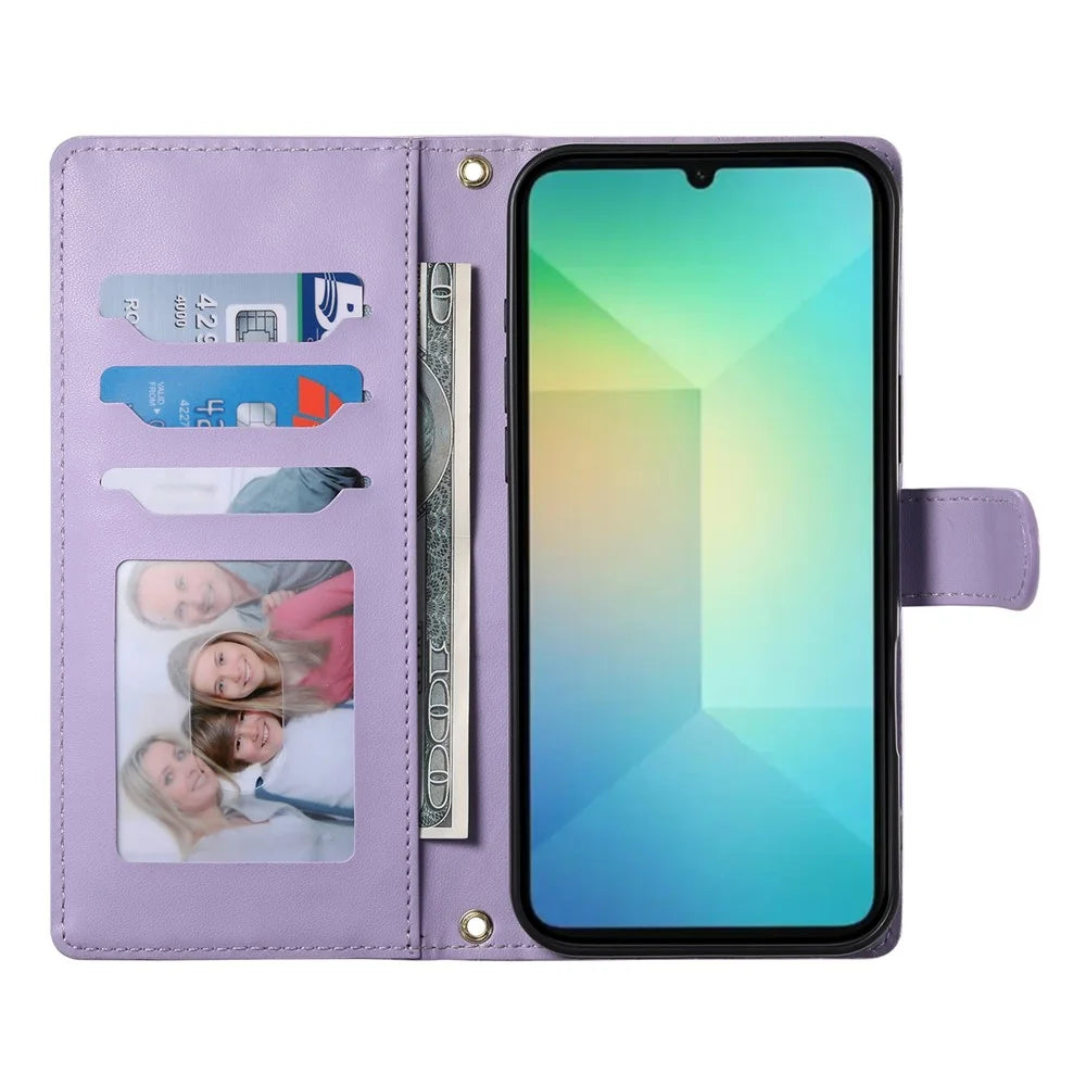 For Samsung Galaxy A05s 4G Case Rhombus Stitching Wallet Stand Leather Phone Cover with Long  /  Short Strap - Purple - 2