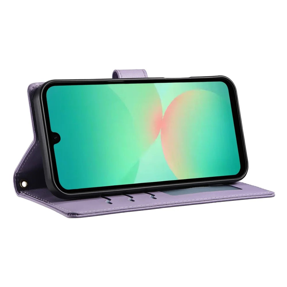 For Samsung Galaxy A16 5G  /  4G Case Rhombus Stitching Wallet Stand Leather Phone Cover with Long  /  Short Strap - Purple - 3