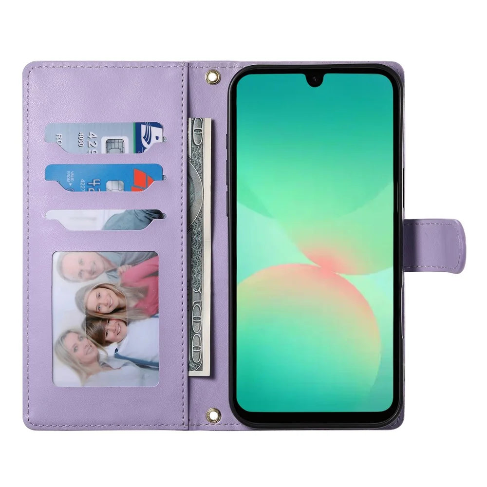For Samsung Galaxy A26 5G Case Rhombus Stitching Wallet Stand Leather Phone Cover with Long  /  Short Strap - Purple - 2