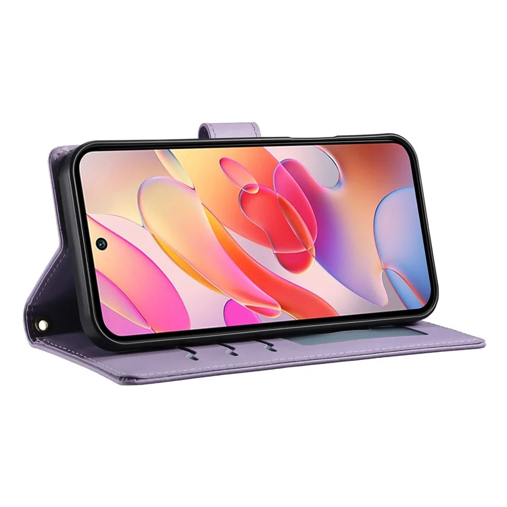 For Samsung Galaxy A36 5G Case Rhombus Stitching Wallet Stand Leather Phone Cover with Long / Short Strap - Purple - 3