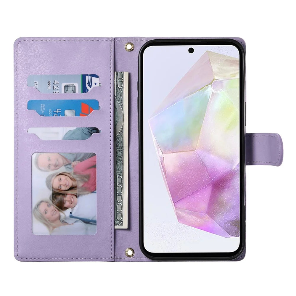 For Samsung Galaxy A35 5G Case Rhombus Stitching Wallet Stand Leather Phone Cover with Long  /  Short Strap - Purple - 2