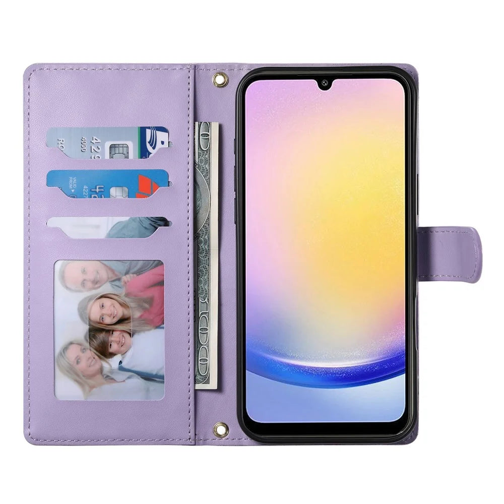 For Samsung Galaxy A25 5G (Global) (161.0 x 76.5 x 8.3mm) Case Rhombus Stitching Wallet Stand Leather Phone Cover with Long  /  Short Strap - Purple - 2