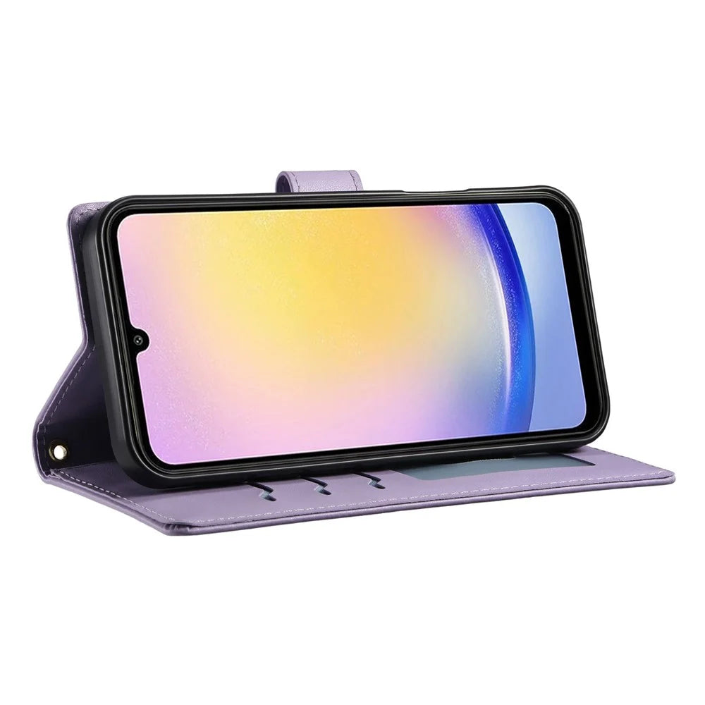 For Samsung Galaxy A25 5G (Global) (161.0 x 76.5 x 8.3mm) Case Rhombus Stitching Wallet Stand Leather Phone Cover with Long  /  Short Strap - Purple - 4