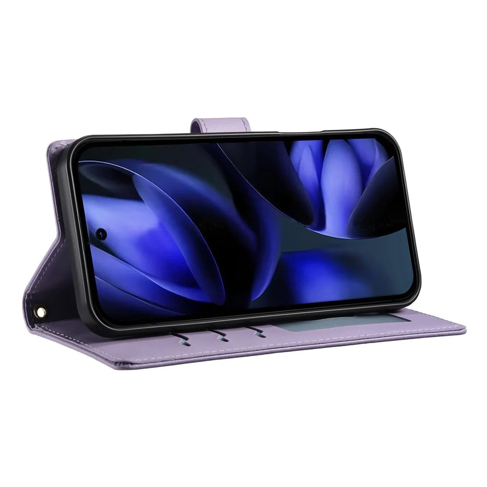 For Google Pixel 8a Case Rhombus Stitching Wallet Stand Leather Phone Cover with Long  /  Short Strap - Purple - 3