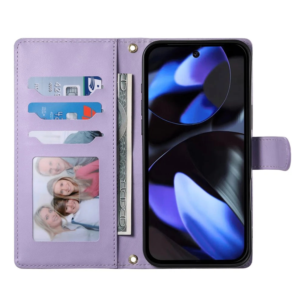 For Google Pixel 9 Case Rhombus Stitching Wallet Stand Leather Phone Cover with Long  /  Short Strap - Purple - 2