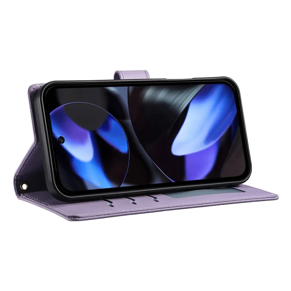 For Google Pixel 9 Case Rhombus Stitching Wallet Stand Leather Phone Cover with Long  /  Short Strap - Purple - 3