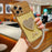 For iPhone 16 Pro Max Case Electroplated Wavy Frame Glitter TPU Phone Cover with Mirror, Strap - Gold - 2