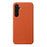 MELKCO For Samsung Galaxy S25+ Case Incomplete Edge Genuine Cow Leather Coated PC Cover - Orange - 1