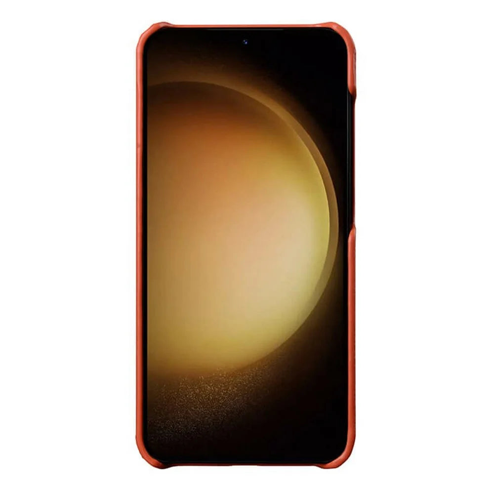 MELKCO For Samsung Galaxy S25+ Case Incomplete Edge Genuine Cow Leather Coated PC Cover - Orange - 2