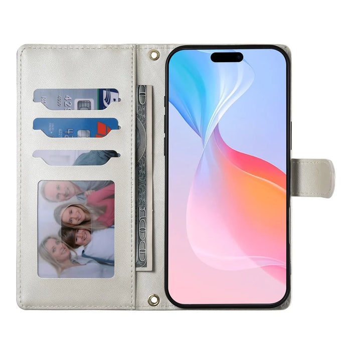 For iPhone 16 Pro Case Rhombus Stitching Wallet Stand Leather Phone Cover with Long  /  Short Strap - Beige - 2