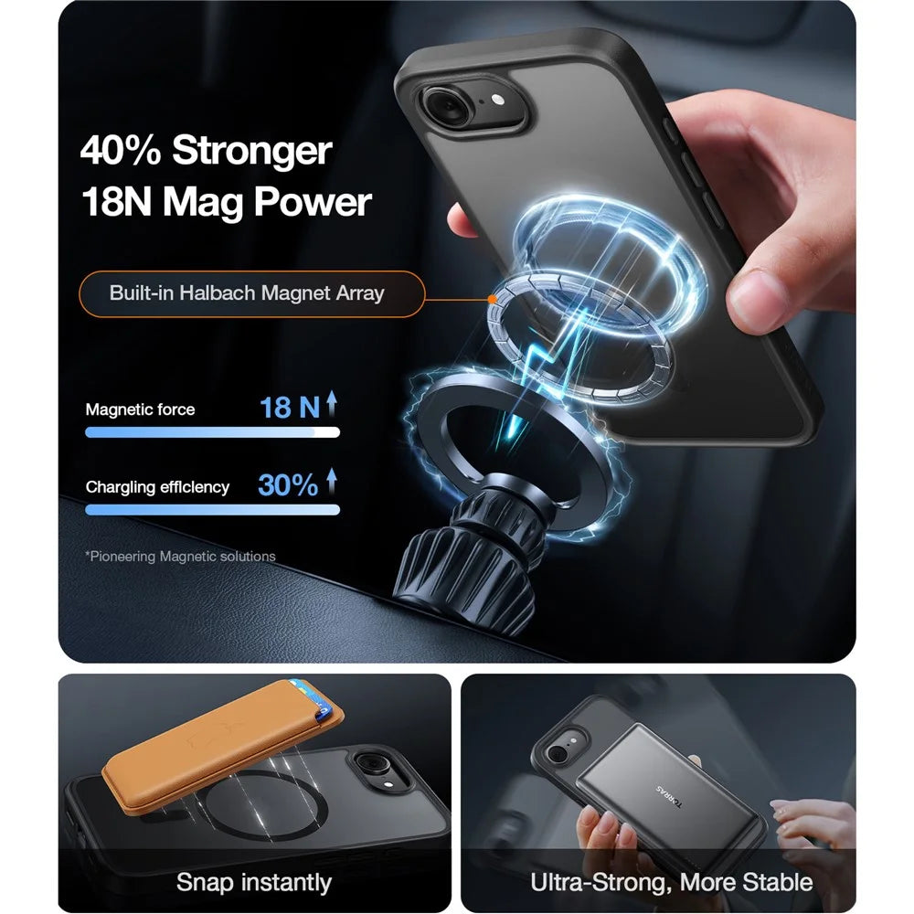 TORRAS Guardian-Mag Series For iPhone 17e / 16e Case Magnetic Matte PC + TPU Phone Cover - Black - 5