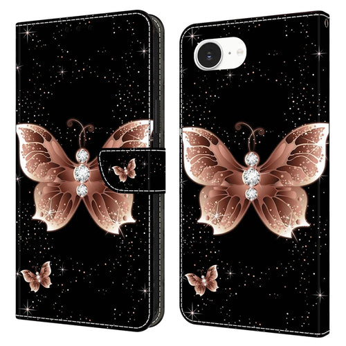 For iPhone 17e / 16e Case 3D Pattern PU Leather Wallet Phone Cover with Stand - Pink Diamond Butterfly - 1