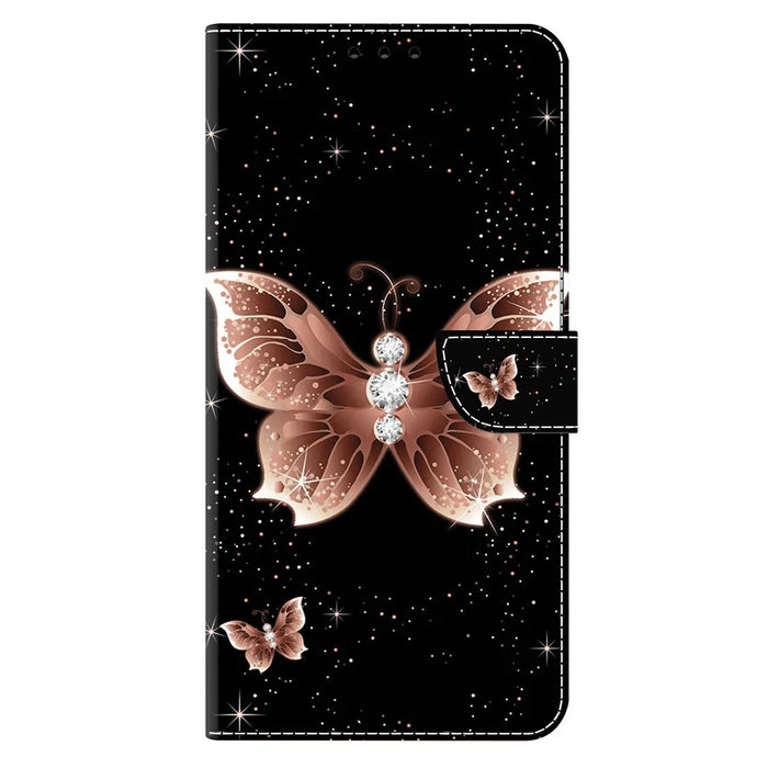 For iPhone 17e / 16e Case 3D Pattern PU Leather Wallet Phone Cover with Stand - Pink Diamond Butterfly - 5