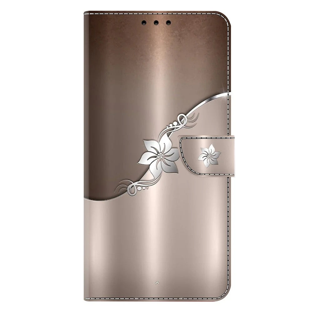 For iPhone 17e / 16e Case Magnetic Clasp 3D Pattern Leather Wallet Phone Cover - Silver Flower - 5