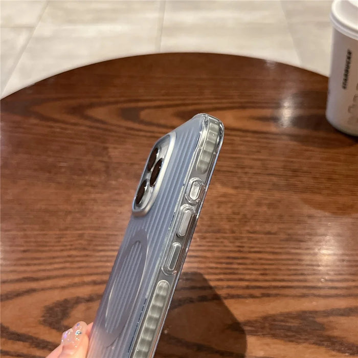 For iPhone 16 Pro Magnetic Case Corrugated Design PC + TPU Shockproof Phone Back Cover - Silver - 7