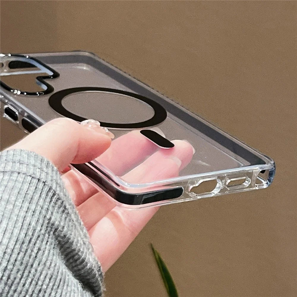 For Samsung Galaxy S25 Ultra Magnetic Case IMD Clear PC + TPU Phone Back Cover Airbag Shockproof - Black - 3