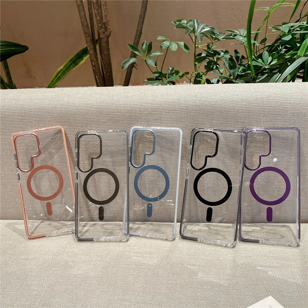 For Samsung Galaxy S25 Ultra Magnetic Case IMD Clear PC + TPU Phone Back Cover Airbag Shockproof - Black - 6