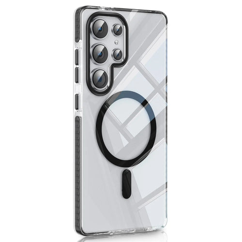 For Samsung Galaxy S24 Ultra Magnetic Case IMD Clear PC + TPU Phone Back Cover Airbag Shockproof - Black - 1
