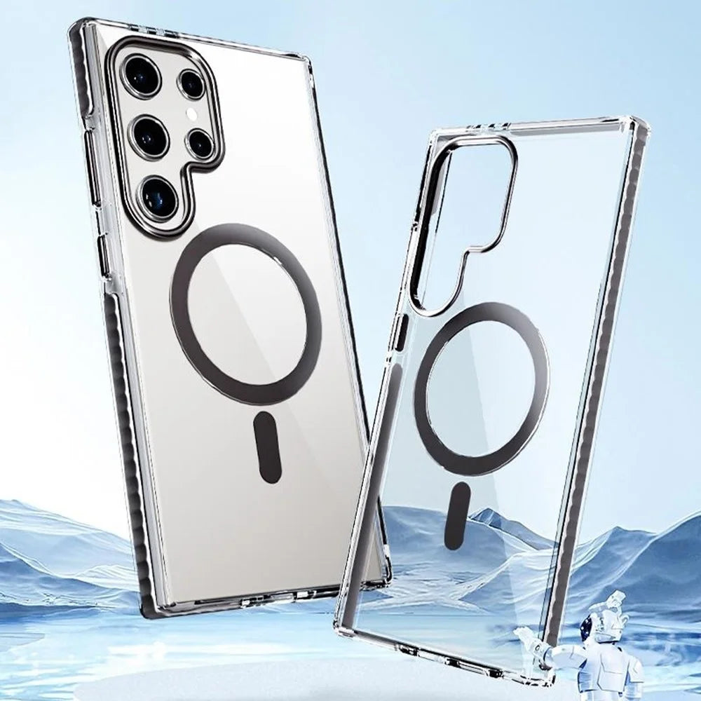 For Samsung Galaxy S24 Ultra Magnetic Case IMD Clear PC + TPU Phone Back Cover Airbag Shockproof - Black - 2