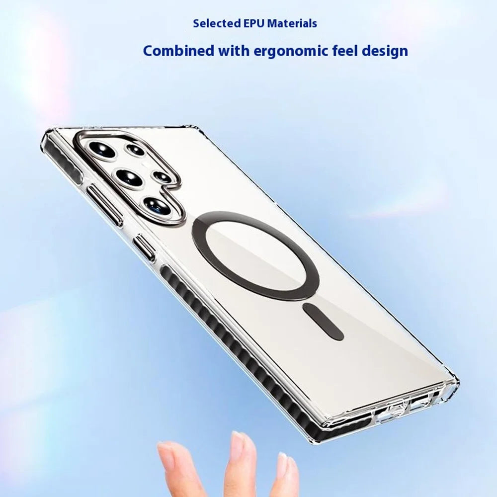 For Samsung Galaxy S24 Ultra Magnetic Case IMD Clear PC + TPU Phone Back Cover Airbag Shockproof - Black - 3