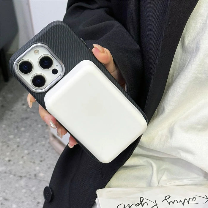 For iPhone 16 Pro Max Magnetic Case Carbon Fiber Texture PC Phone Protector with Metal Lens Frame - Black - 2