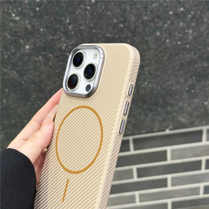 For iPhone 16 Pro Magnetic Case Carbon Fiber Texture PC Phone Protector with Metal Lens Frame - Black - 4
