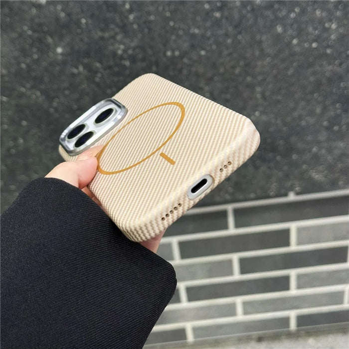 For iPhone 16 Pro Magnetic Case Carbon Fiber Texture PC Phone Protector with Metal Lens Frame - Black - 5